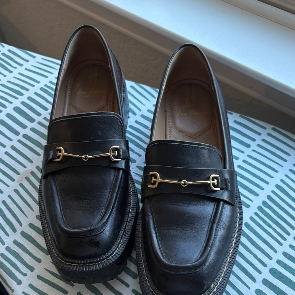 Sam Edelman Black Loafers with Gold Detail